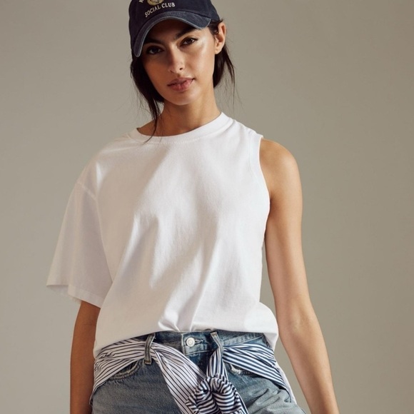 Agolde Della Asymmetric T-Shirt In White - Picture 8 of 8